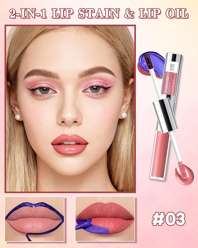 Dual Ended 2 in 1 Peel Off Lip Stain & Lips Gloss Kit, Waterproof Long Lasting Qiciy Tattoo Lip Gloss Color Peel Off Lips Liner, Tinted Liquid Lipstick, Matte & Glossy Womens Makeup-02 Warm Orange