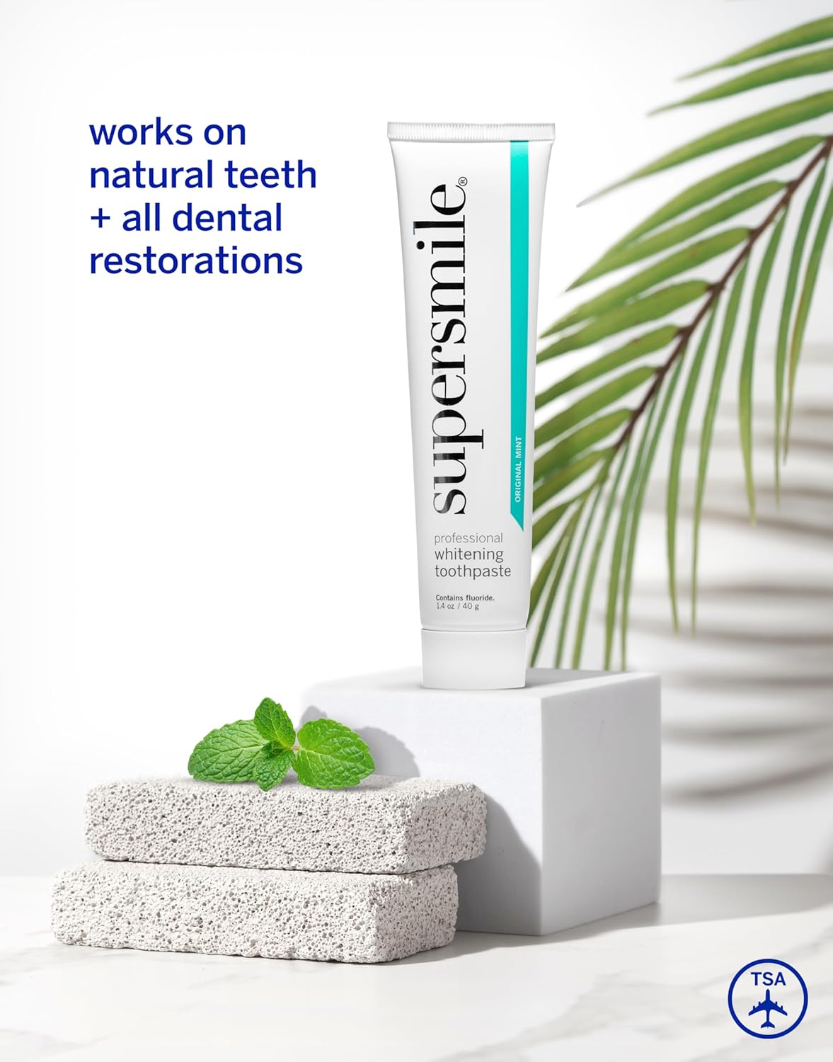 Supersmile Professional Whitening Toothpaste w/Fluoride - Removes Stains & Whitens Teeth 6 Shades - Enamel Strengthening - No Sensitivity - Travel Size (Original Mint, 1.4 Oz) (Pack of 2)