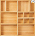 Fabsome Drawer Organizer, Set of 9 Bamboo Wood Kitchen Makeup Desk Junk Tea Drawer Storage Boxes Bins for Cutlery Silverware Utensils Flatware, Small Wooden Container Tray for Bathroom, Office