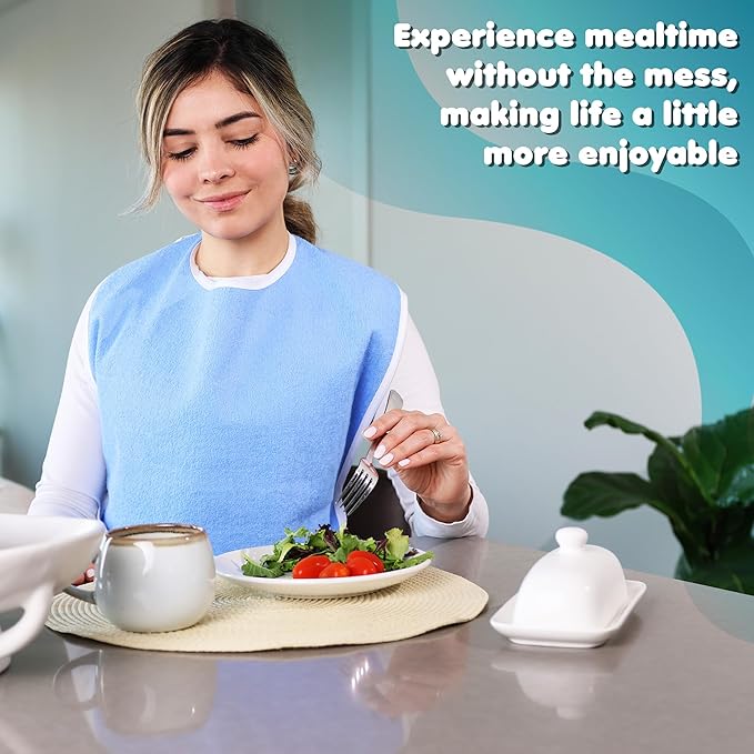 3 Pack Crumb Catcher Adult Bibs for Women, Comfortable Terry Cloth & Polyester bibs for Seniors, Waterproof Adult bibs for Men, Clothing Protectors for Seniors