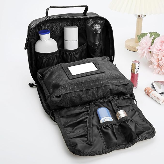 SMONT Tactical Toiletry Bag for Men, 9.5" Hanging Dopp Kit Shaving Hygiene Bag for Traveling Bathroom