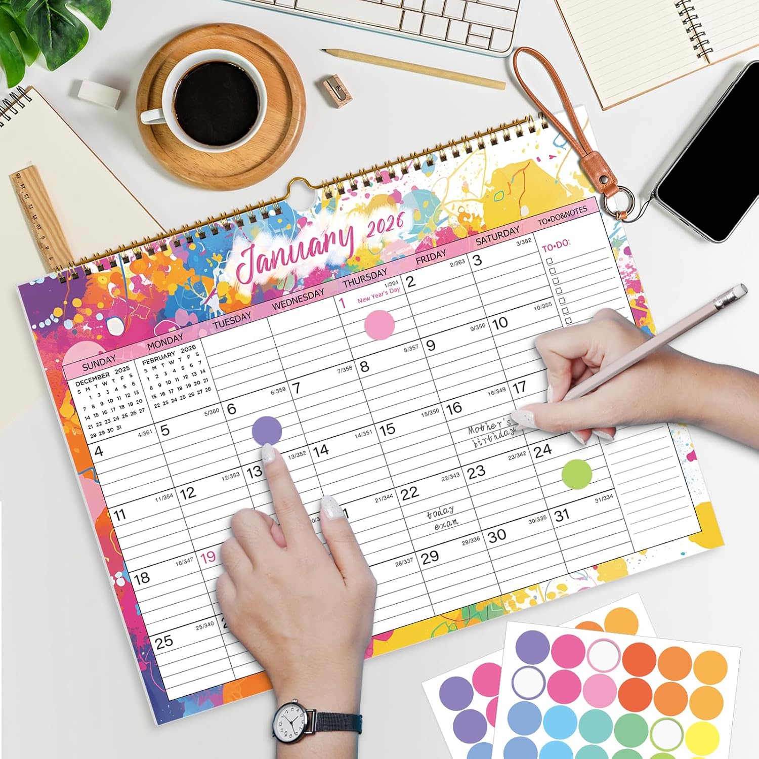 2026 Calendar 12 Month Wall Calendar 2026, Jan to Dec 2026 Calendar with Julian Dates, 14.8" X 11.5" (2026 Wall Calendar Colorful)