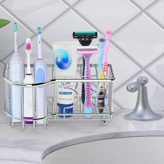 Simple Houseware Stainless Steel 6 Slots Toothbrush Holder Adhesive Wall Organizer, Chrome