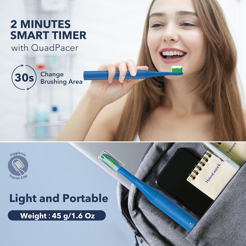 ARISSON Sonic Electric Toothbrush for Adults and Kids, 40,000 VPM Power Toothbrush, 1.5H Fast Charge Ultrasonic Electric Toothbrushes with 2 Minutes Smart Timer, 1.6 Oz Travel Toothbrush, Azure Blue