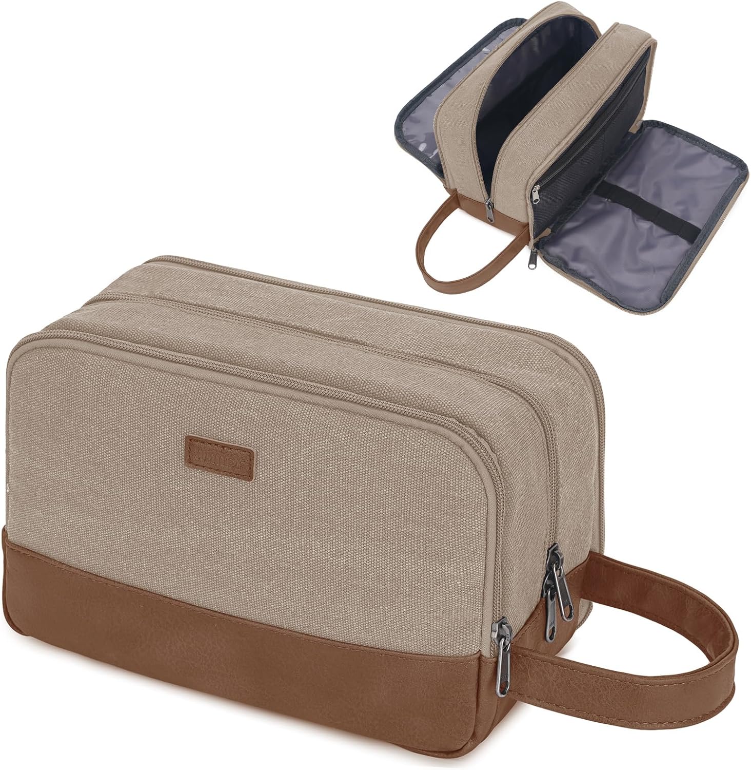 WANDF Travel Toiletry Bag for Men Large Toiletries Shaving Bag Water Resistant Hanging Dopp Kit Travel Accessories Bag for Women Men (Light Khaki)