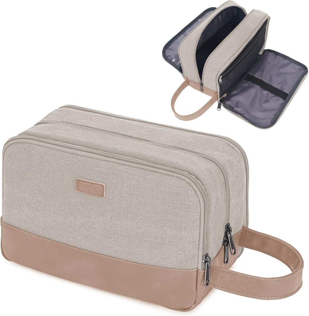 WANDF Travel Toiletry Bag for Men Large Toiletries Shaving Bag Water Resistant Hanging Dopp Kit Travel Accessories Bag for Women Men (Beige Gray)