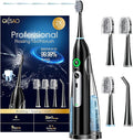 Electric Toothbrush with Water Flosser, 3 Sonic Modes, 5 Flossing Speeds with 3 Brushes + 1 Nozzle, Portable Flossing Toothbrush Combo for Adults Teeth Cleaning Kit for Plaque Removal,Black