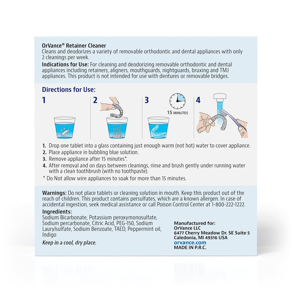 OrVance Retainer Cleaner Tablets (3 Month Supply) | Only 2 Cleanings Per Week Required | Removes Odors, Stains, Plaque for Invisalign, Mouth/Night Guards, and Removable Orthodontic Appliances