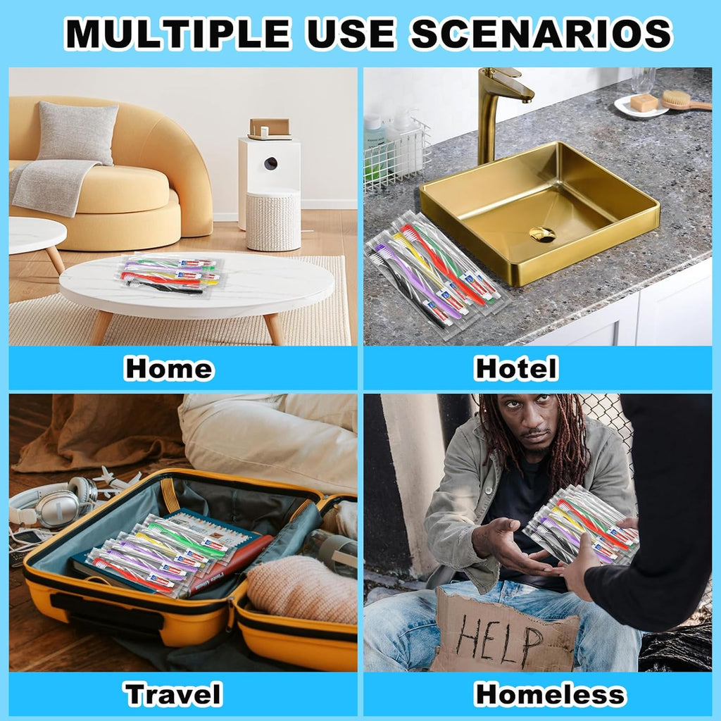 100pcs Disposable Toothbrushes with Toothpaste,Single Use Toothbrush with Toothpaste Individually Wrapped Disposable Travel Toothbrushes Kit Bulk for Homeless,Hotel,Guests(5 Colors)