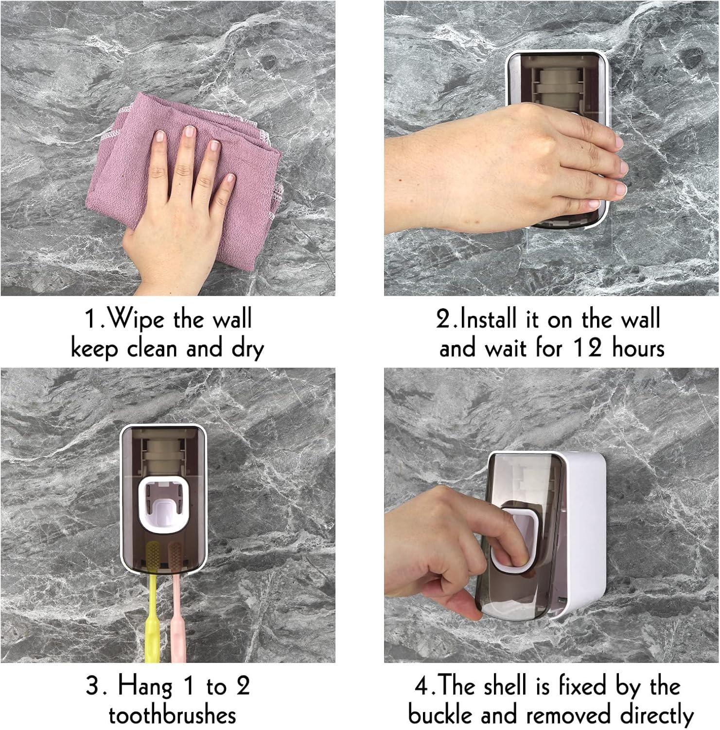 2 Slot Toothbrush Holder and Toothpaste Dispenser Wall Mounted, Automatic Toothpaste Squeezer, 2 in 1 Tooth Brush Toothpaste Organizer for Shower (Grey 2Pack)