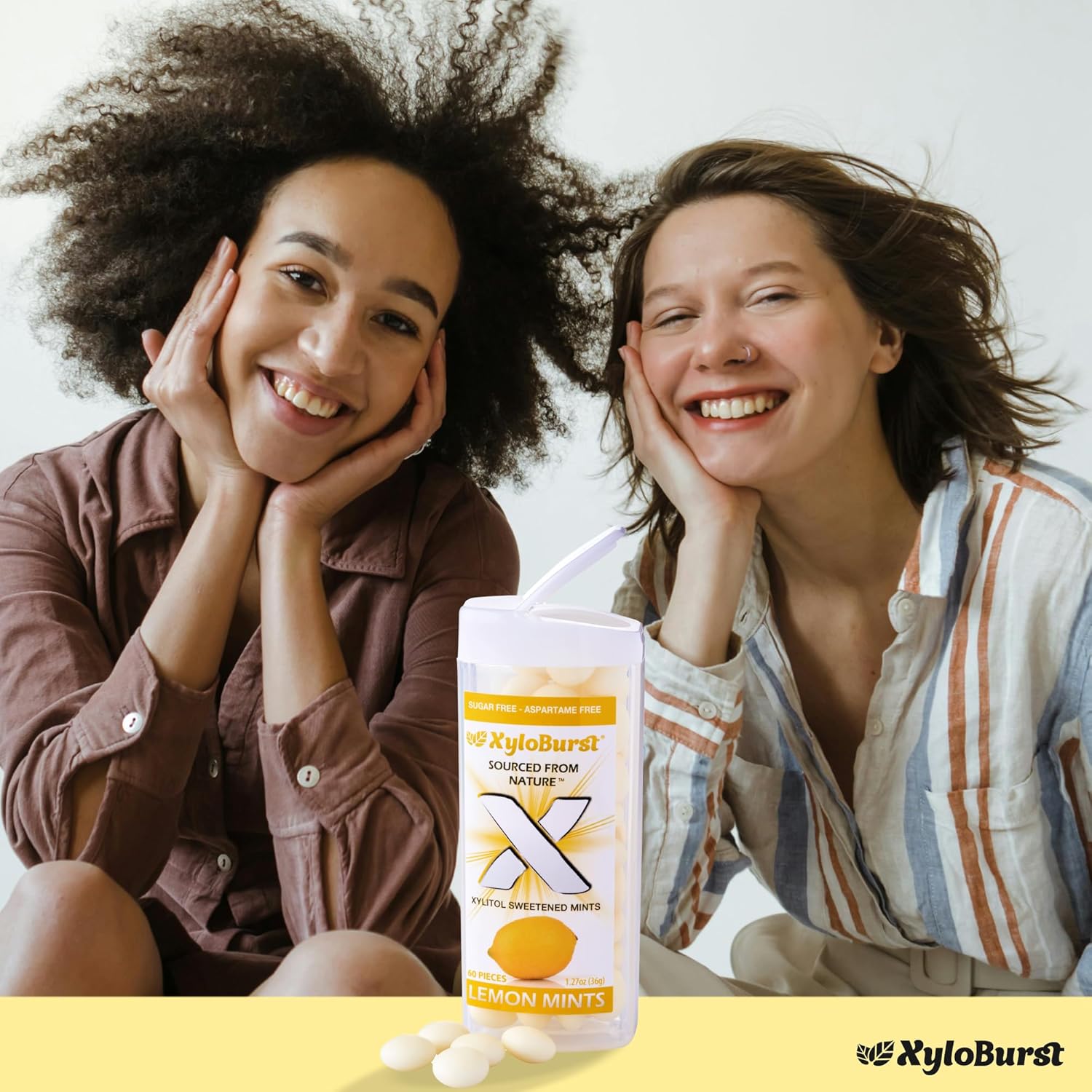 XyloBurst - Xylitol Mints | Sugar Free Breath Mints for Oral Health | Gluten Free, Vegan, Keto Friendly | Aspartame Free | Lemon | 60 Count Jar, 8-Pack