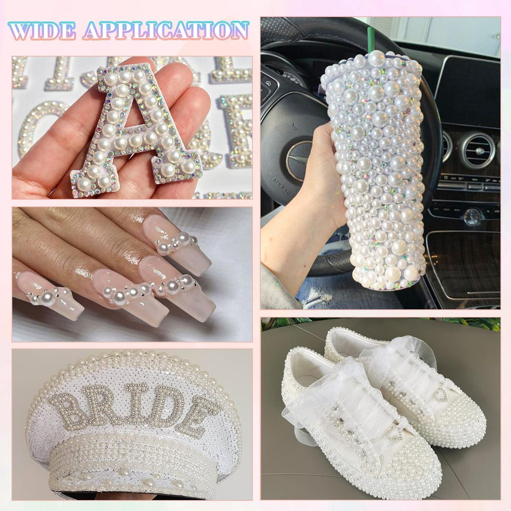 13500Pcs Flatback Pearls for Bedazzling (White) with B7000 Jewelry Glue, Assorted Size 2/3/4/5/6/8/10mm Half Pearl, Bedazzling Gems for Crafting Clothing Tumbler Shoes Embellishment Nail Art