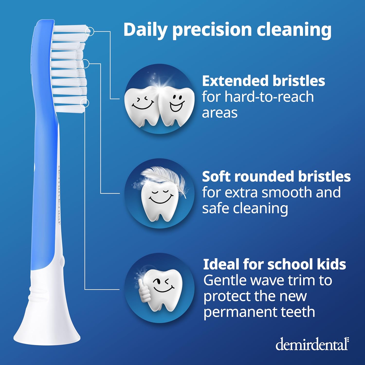 demirdental Kids Toothbrush Heads Compatible with Philips Sonicare Kids Toothbrush Heads - Replacement Heads Sensitive - Brush Heads from Ages 7 to 10 - Dark Blue - Replaces HX6048-8 Pack