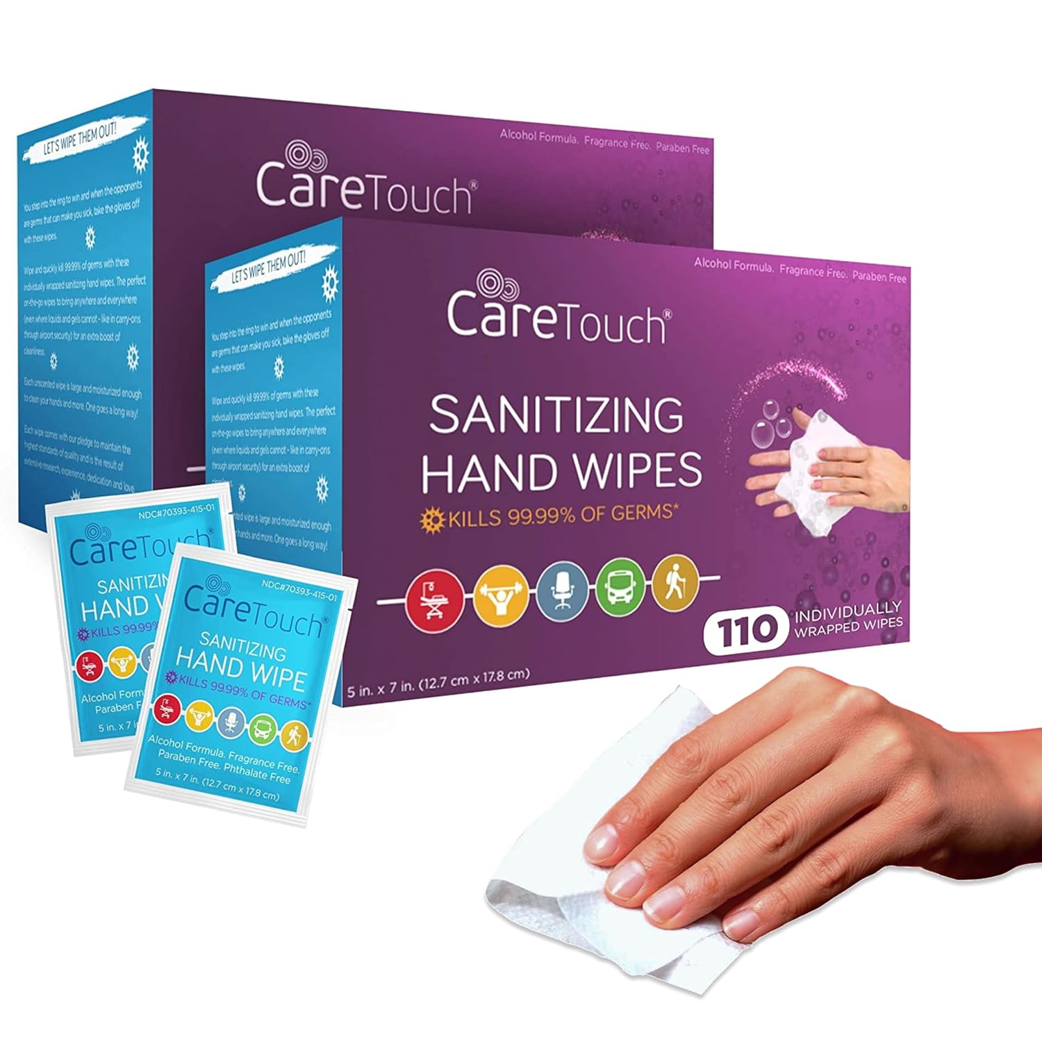Care Touch Hand Sanitizer Wipes – 220 Individually Wrapped Packets (Packing may Vary)
