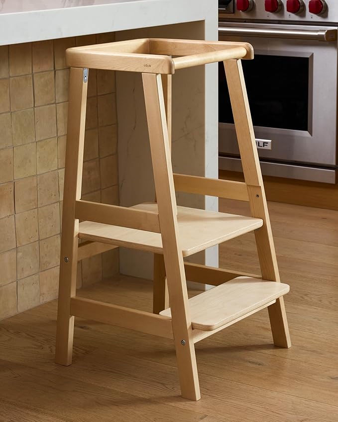 Lalo The Tower - Adjustable Height Toddler Kitchen Stool, Made from Sustainable Birch, Non-Toxic Finish, Supports Up to 200 lbs, Safe and Stylish Standing Tower for Toddlers, Easy to Clean