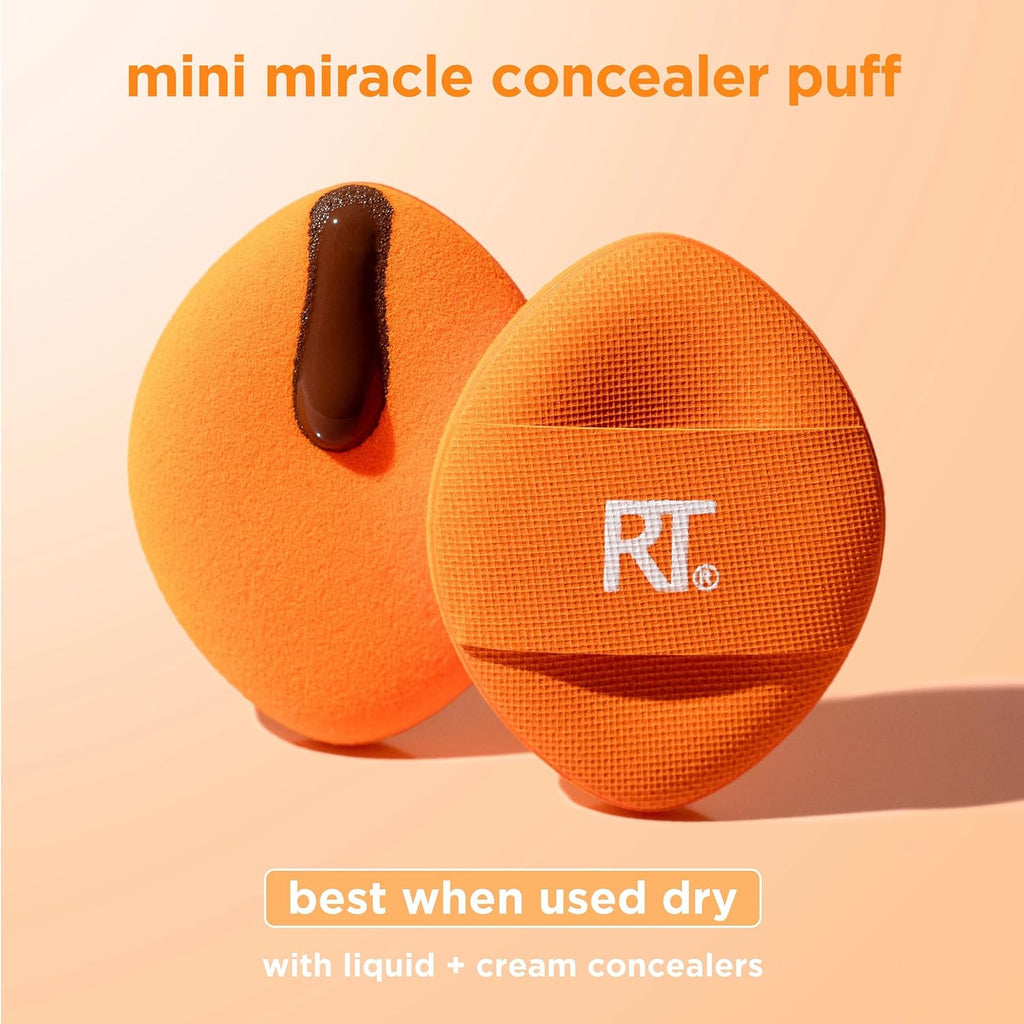 Real Techniques Mini Miracle Concealer Puff Trio, Small Makeup Puff For Liquid & Cream Foundation & Concealer, Targeted Concealing, Travel Friendly & Reusable, Vegan & Cruelty Free, 3 Count