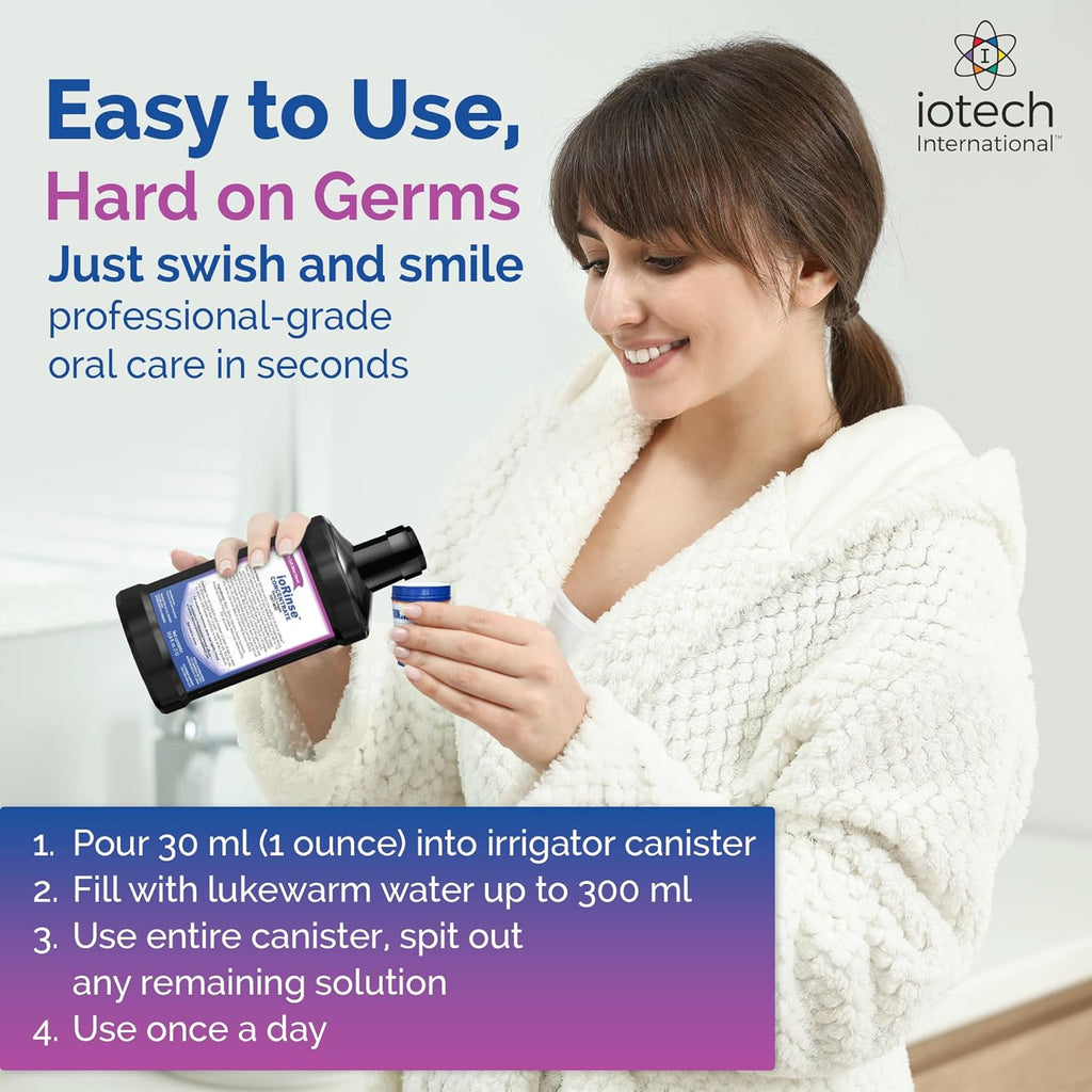 ioRinse Concentrated Irrigant with Active Molecular Iodine, Alcohol-Free Dental Irrigant, use with Water Flossers, and All Other Oral Irrigation Devices - Soft Mint