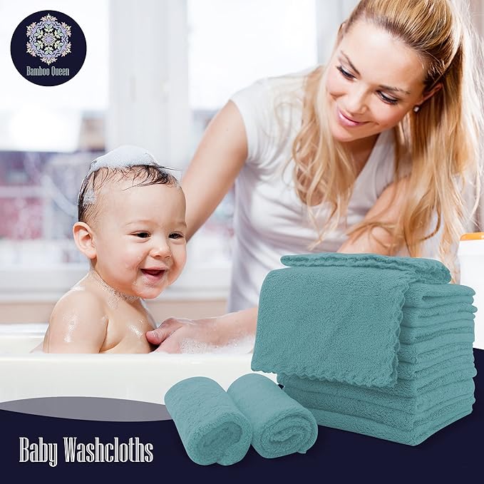 16 Pack Baby Washcloths - Luxury Coral Fleece - Extra Absorbent and Soft Wash Clothes for Newborns, Infants and Toddlers - Suitable for Sensitive Skin and New Born - Baby Shower - Teal, 10x10 Inch