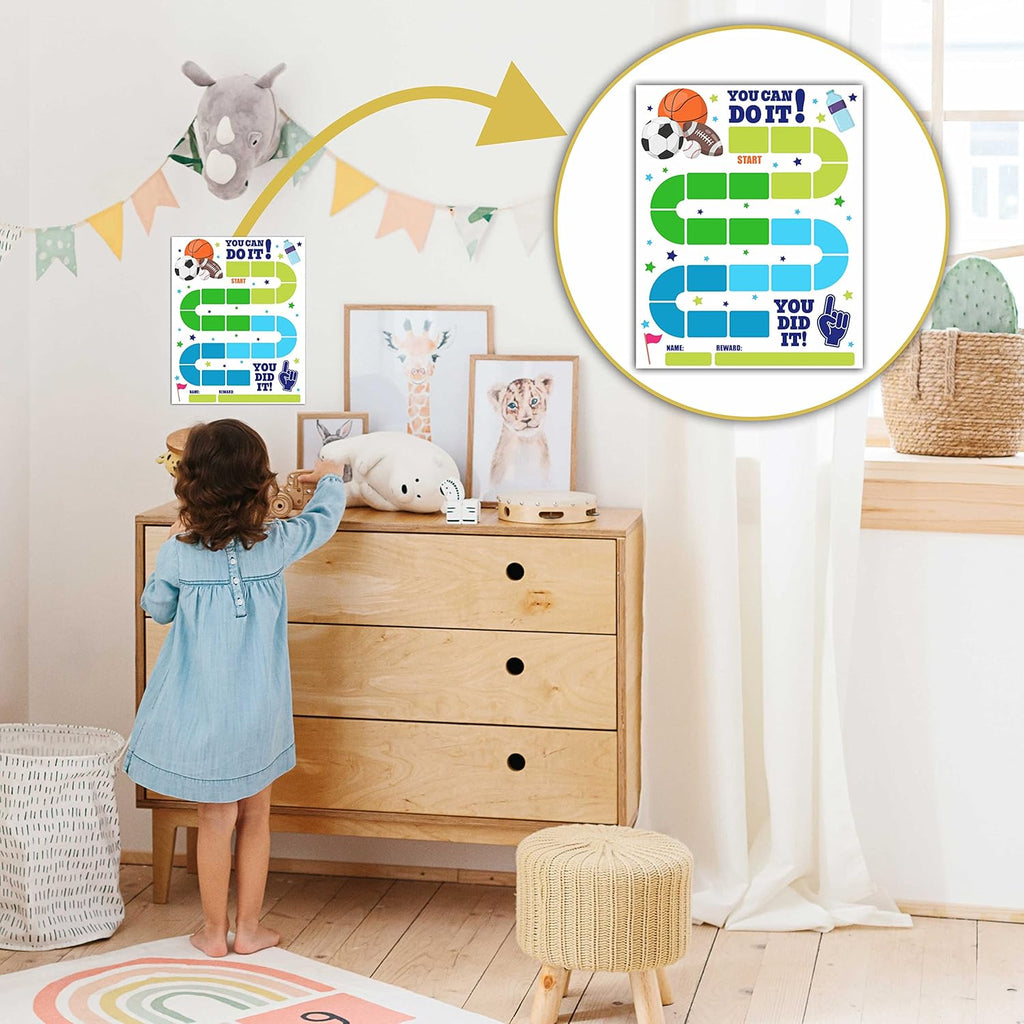 10 Sports Reward Chart with 216 Round Stickers, Incentive Behavior Chart for Kids at Home Classroom, Kids Routine Daily Chore Sticker Chart-A14