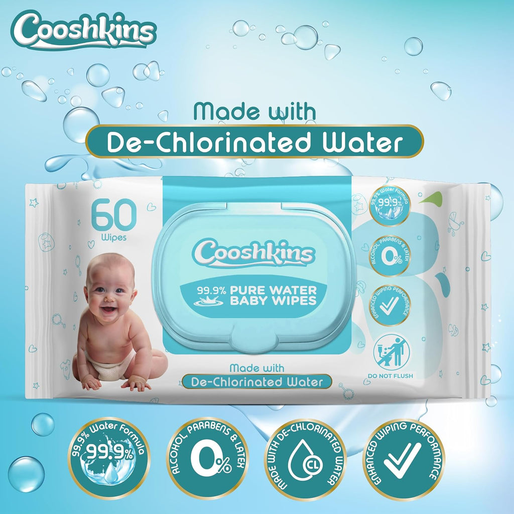 Bulk 540 Wipes – 60 Count (Pack of 9) De-Chlorinated Pure Water Baby Wipes | Gentle Unscented Wipes for Sensitive Skin | 99.9% Pure Water Based | Alcohol-Free, Paraben-Free | Soft & Thick