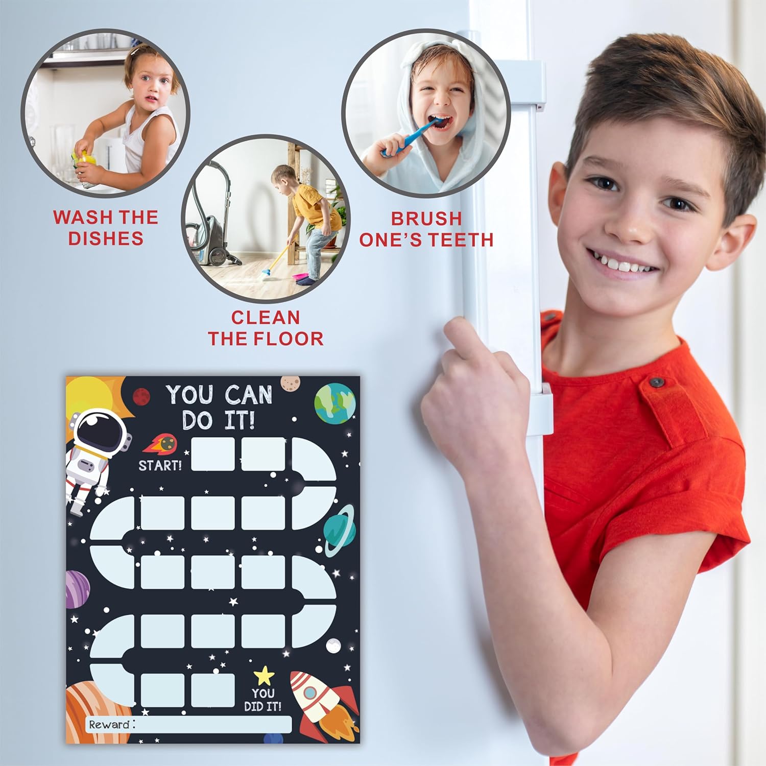 10 Reward Chart with 206 Golden Star Stickers-Outer Space Theme- Chore Chart, Incentive Chart,Positive Behavior Reward Chart for Kids,Toddler Homework Assignments, Attendance(8"X10")-A01