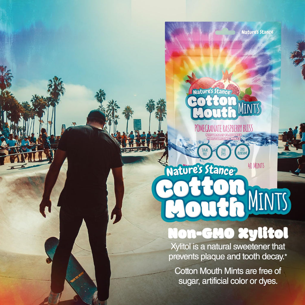 Nature's Stance Xylitol Mints for Cotton Mouth Relief, Dry Mouth Lozenges Sugar Free, Mouth Watering Mints - Stimulates Saliva & Freshens Breath, 40 Count (Pomegranate Raspberry Bliss)