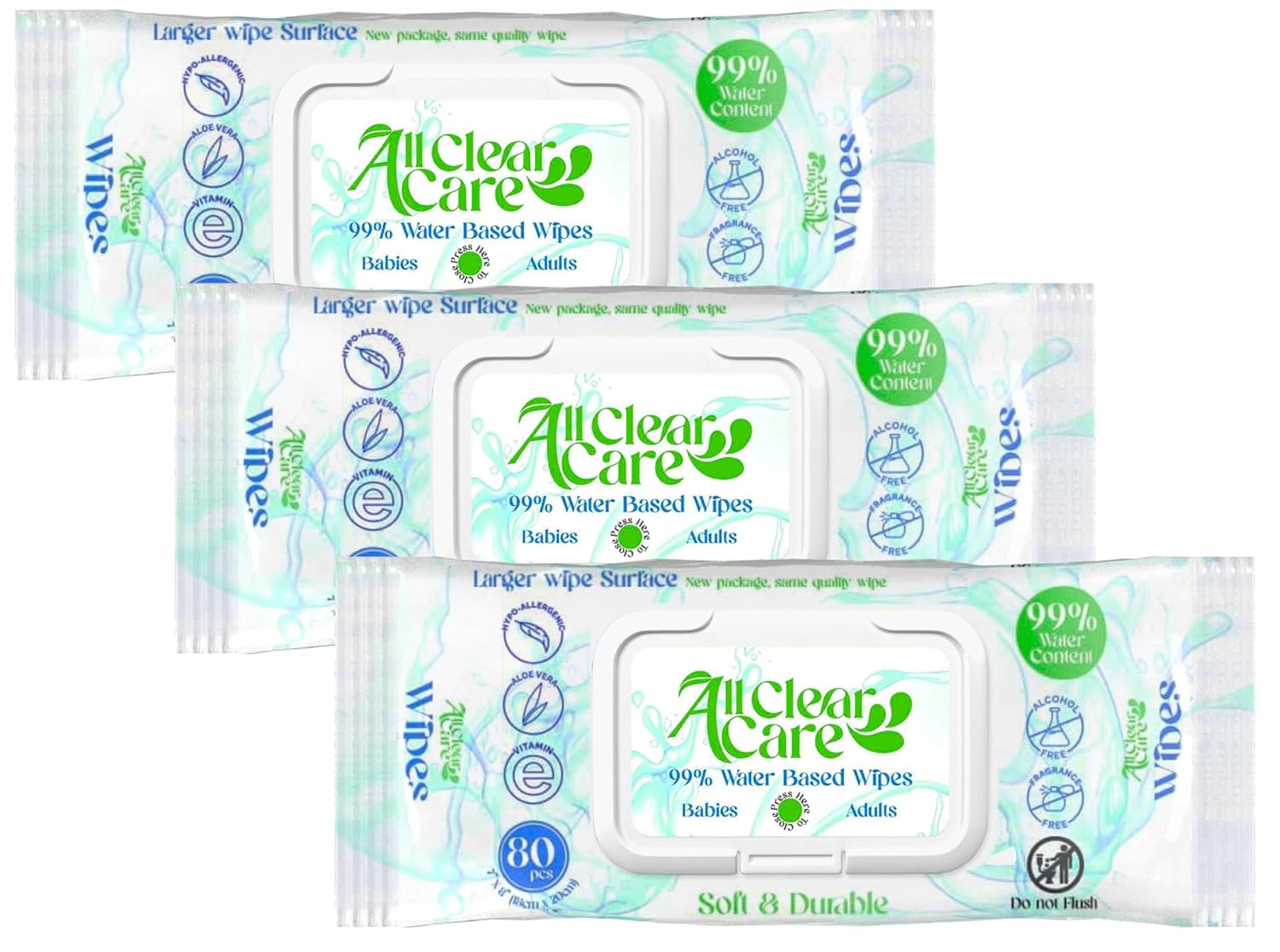 Baby Wipes, Unscented for Sensitive Skin, Large Soft Durable & 99% Water, Gentle Diaper Wet Wipes with Vitamin E and Aloe, Flip Top Lid, 3 Pack (240 Wipes)