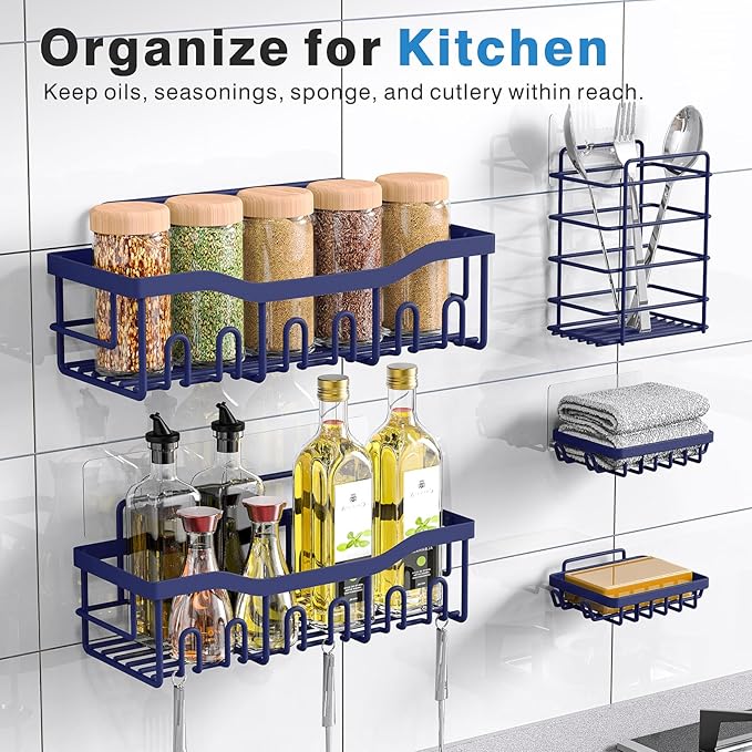 EUDELE 5-Pack Rustproof Stainless Steel Shower Caddy – No Drill Adhesive Bathroom Organizer with Large Capacity, Spacious Shower Shelves for Inside Shower, Kitchen & Home Decor Storage-XL Size