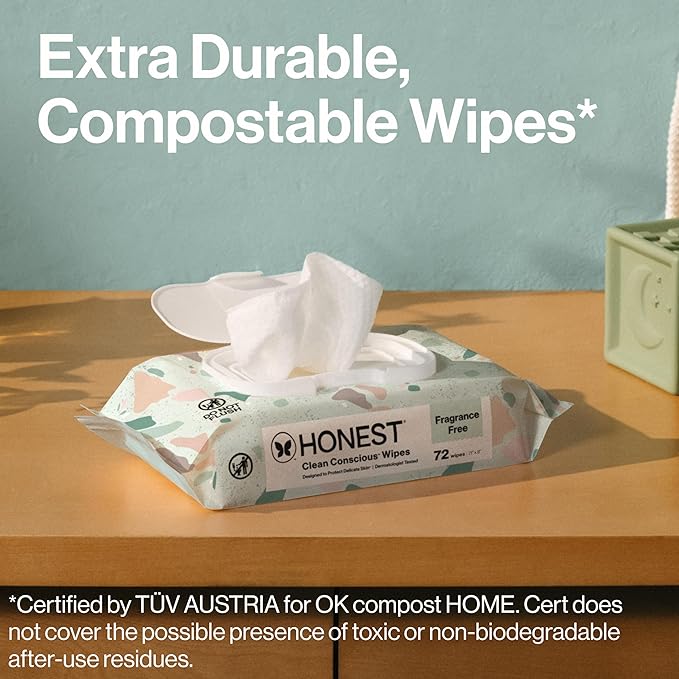 The Honest Company Clean Conscious Multi-Use Wipes Unscented Hypoallergenic Baby for Sensitive Skin 99% Water Plant-Based Compostable Geo Mood 576 Count