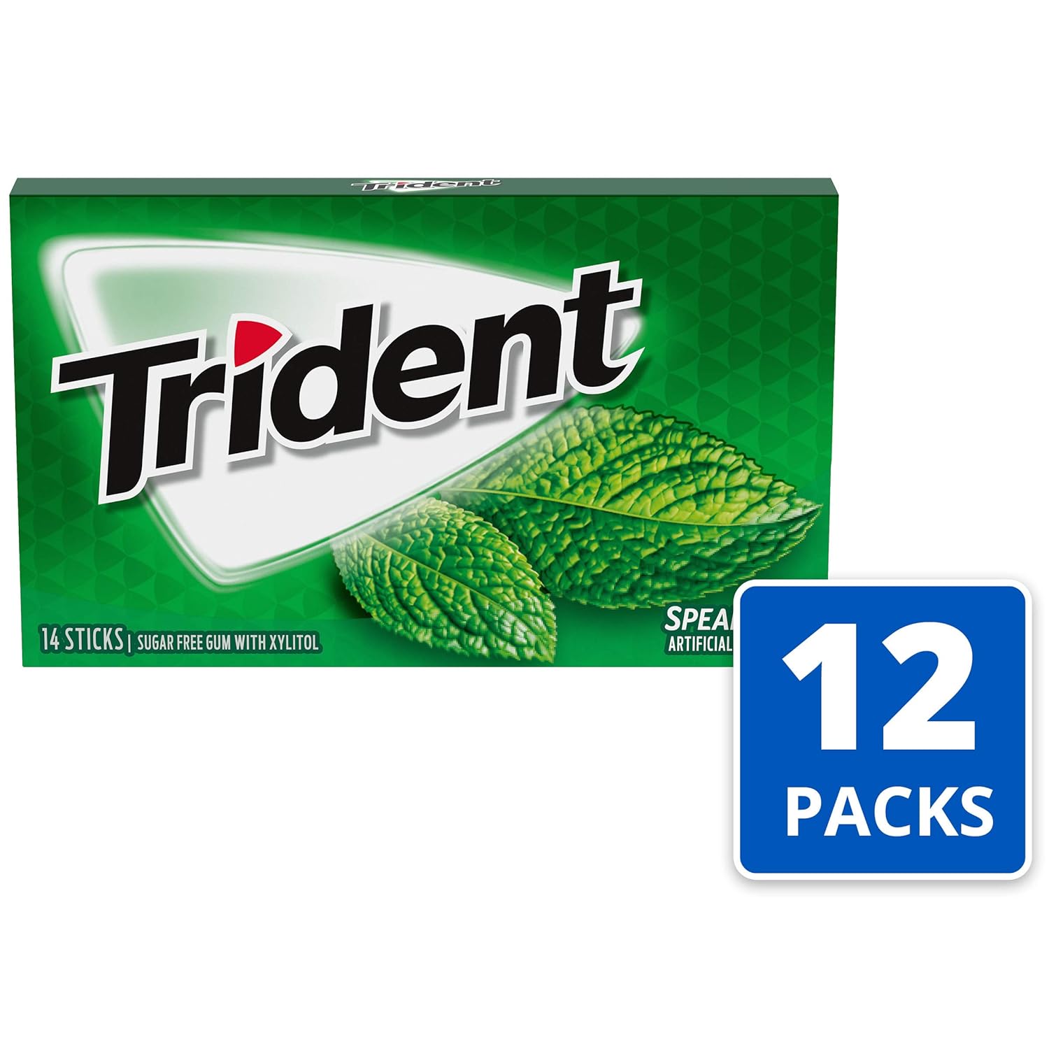 Trident Spearmint Sugar-Free Chewing Gum, 12 Packs of 14 Pieces (168 Total Pieces)