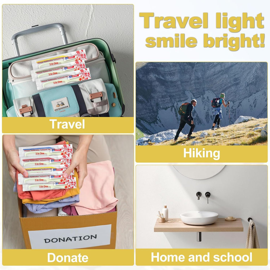 20 Pack Disposable Toothbrushes with Toothpaste and Comb for Homeless Individually Wrapped-Suitable for Hotel,Air Bnb,Shelter/Homeless/Nursing Home/Charity(（20 pcs）)