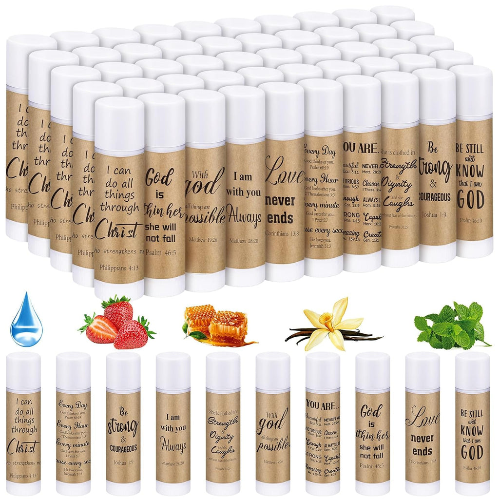 50 Pack Christian Religious Gifts Bulk Lip Balms for Women Men Religious Church Party Favors Bulk Bible Verse Lip Balm with Scripture Inspirational Gifts for Coworkers Staff Employee
