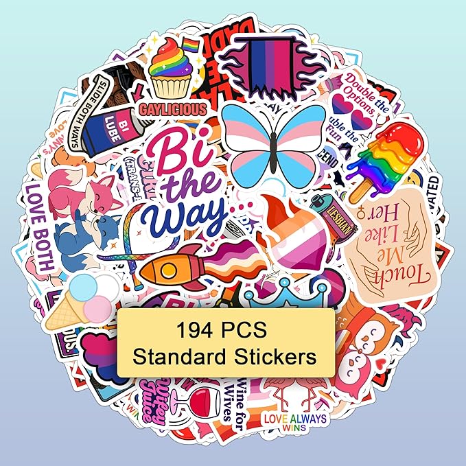 200 Pcs Pride Stickers Rainbow Sticker Mixed Funny Stuff Vinyl Waterproof Decal Decore Laptop Water Bottle Scrapbook Hard Hat Gift for Men Boy Birthday