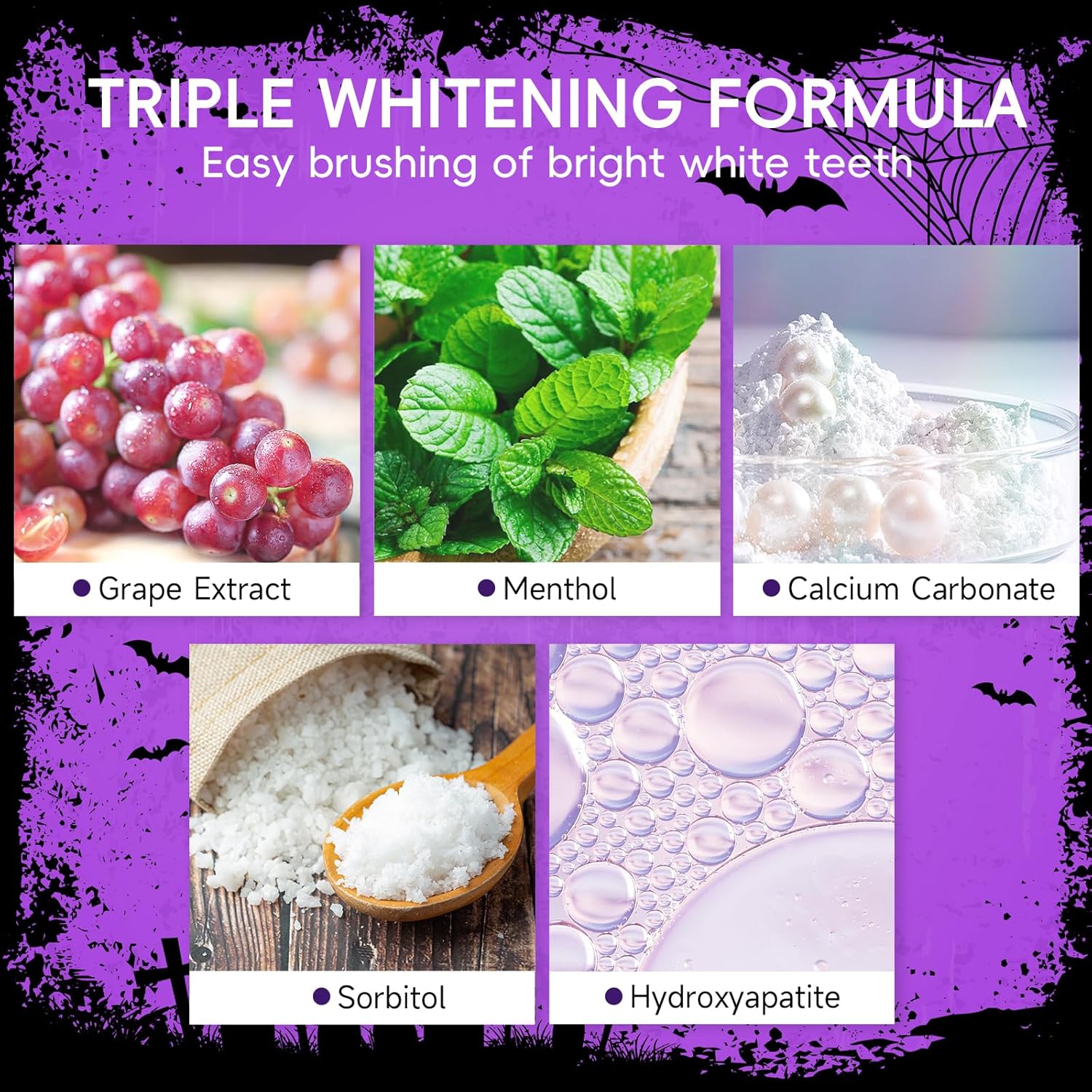 Teeth Whitening Powder Purple Teeth Whitening Kits Natural Tooth Powder Halloween Theme Favors Gifts Set Powder Toothpaste for Men Women Tooth Stain Removal