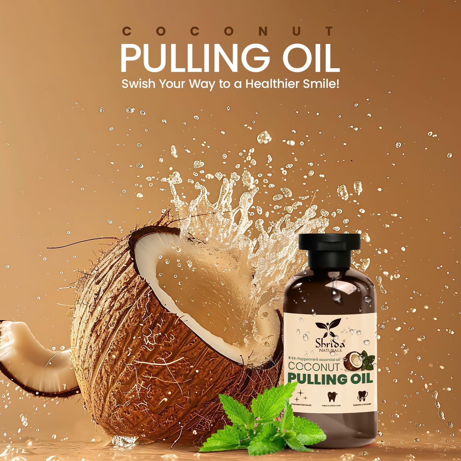 Coconut Oil Pulling Mouthwash | 221 ml | Coconut & Mint for Teeth & Gum Health | Alcohol-Free & Natural | Ayurvedic Oral Care for Fresh Breath & Deep Cleaning – with Peppermint