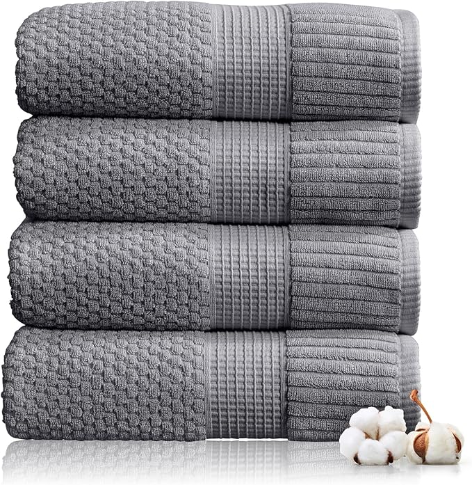 NY Loft 100% Cotton Bath Towel Set of 4 | Grey Towels | Oeko-TEX® Standard 100 | Soft & Absorbent, Quick-Dry Bath Towels | 30" x 52" | | Trinity Collection - Charcoal
