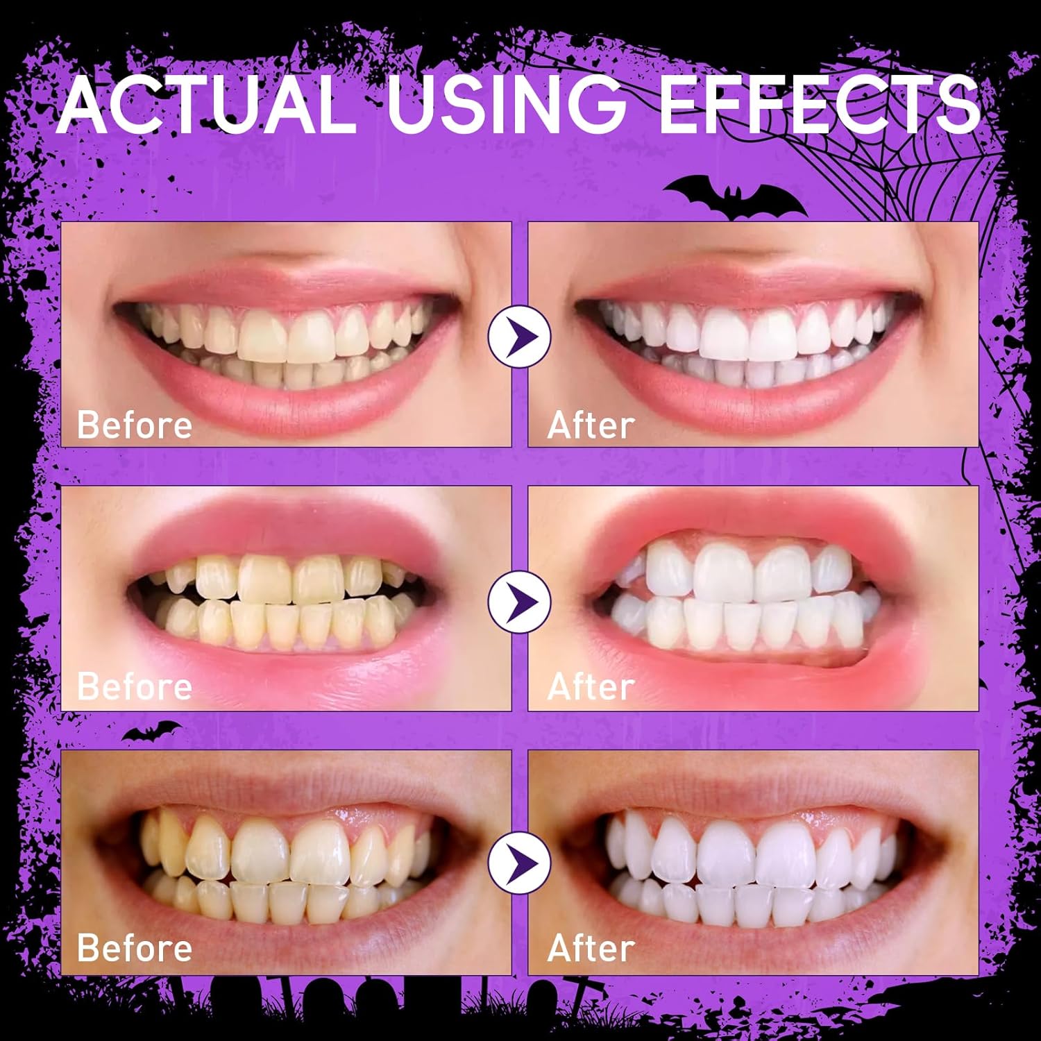 Teeth Whitening Powder Purple Teeth Whitening Kits Natural Tooth Powder Halloween Theme Favors Gifts Set Powder Toothpaste for Men Women Tooth Stain Removal