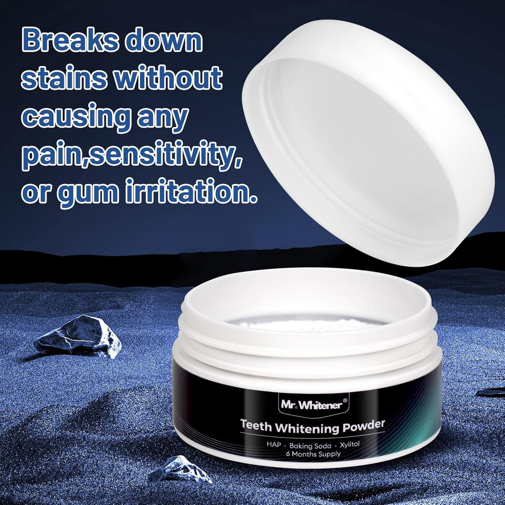 Teeth Whitening Powder 30g, Toothpaste Whitening Powder 6 Months Supply, Dentist-Approved & Enamel-Safe, Tea, Coffee, Wine, Smoking & Yellow Tooth Stain Removal Without Sensitivity, Fresh Mint Flavor