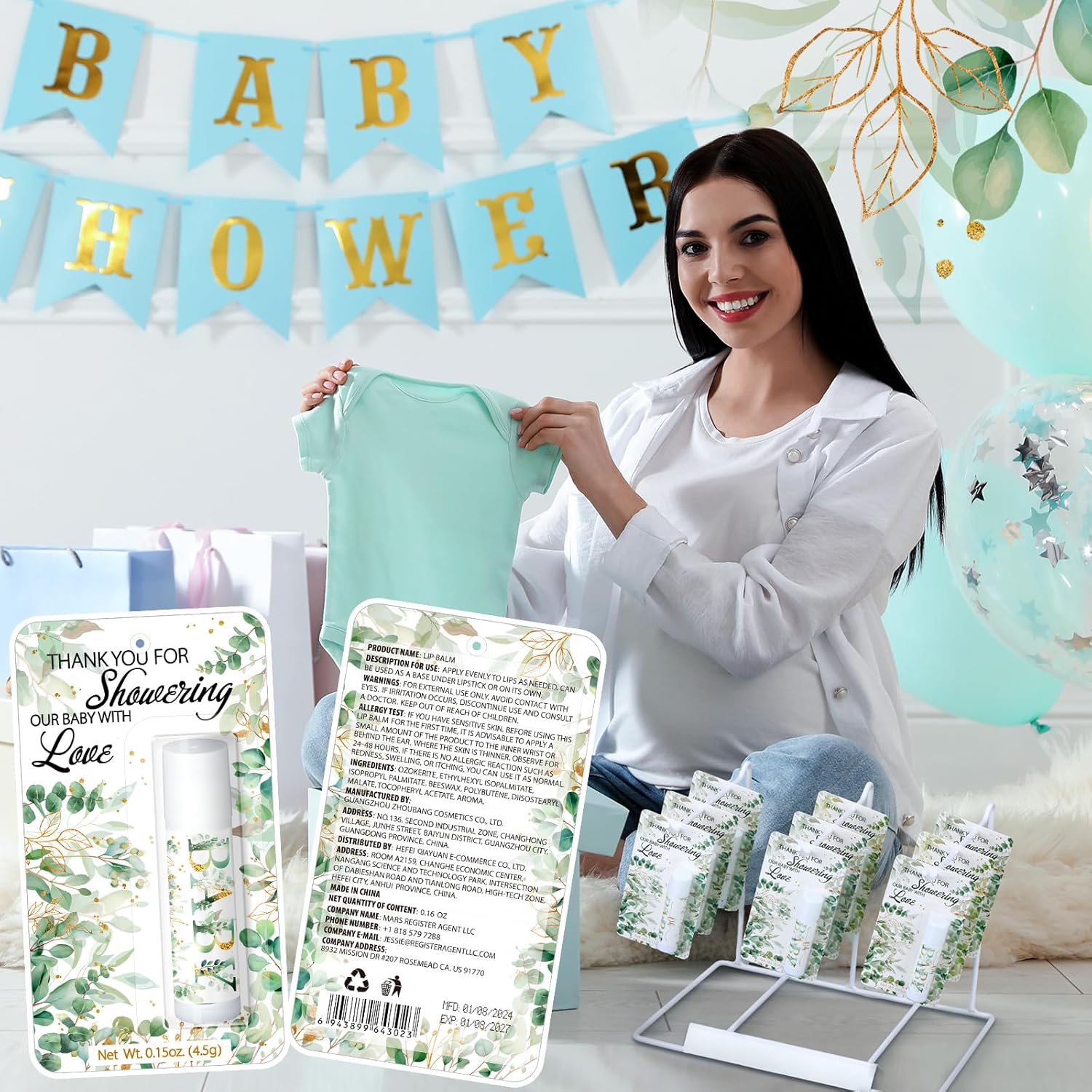 30 Pack Sage Green Baby Shower Games Prizes Party Gifts Bulk Lip Balms Favors for Winners Adults Guests Gender Reveal Favors Decorations Baby Shower Souvenirs Gift Bags Stuffers