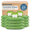 McKesson Flushable* Adult Wet Wipes – 576 Wipes (12 Pack of 48) – Aloe & Vitamin E, Plant-Based Cleansing Wipes, Unscented