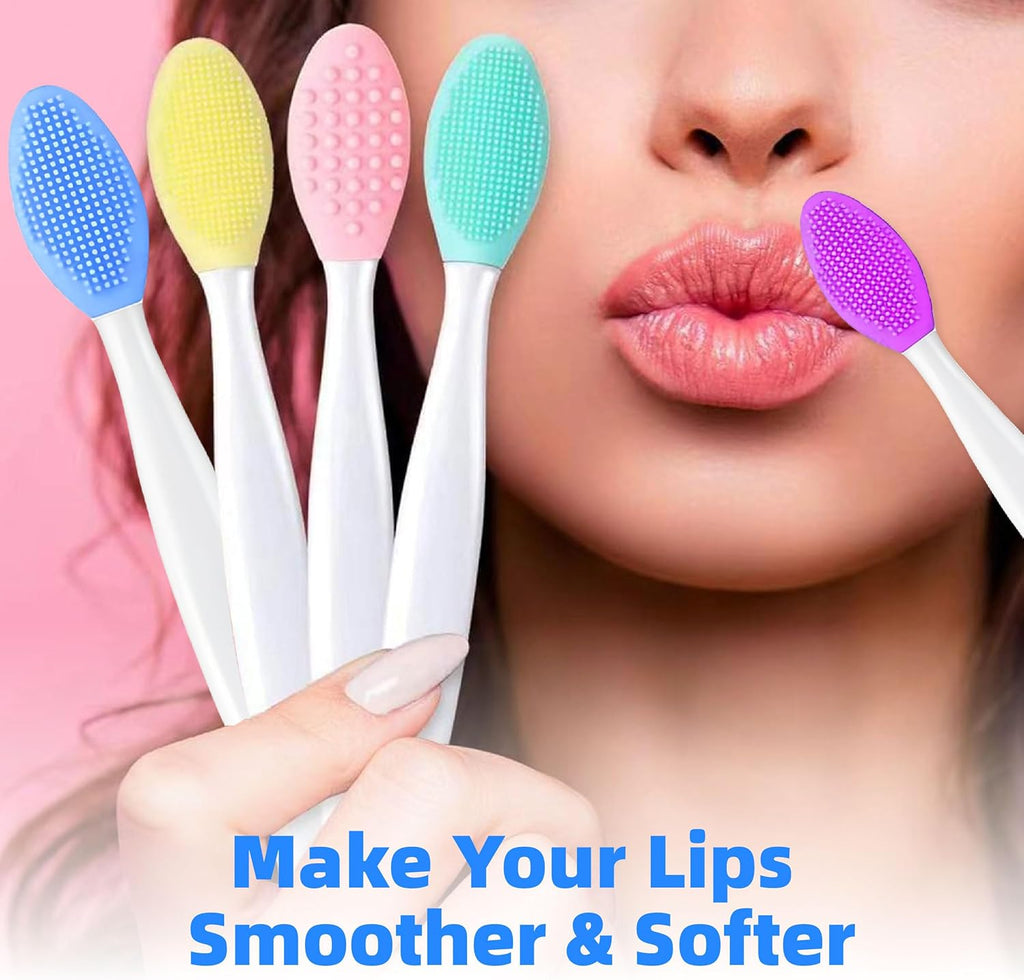 10pcs Lip Scrub Brush,Lip Scrubber Exfoliator with Silicone Facial Cleansing Brush,Double-Sided Silicone Lip Exfoliating Tool,Nose Clean Blackhead Removal for Smooth,Soft,Bright,and Healthy Lips