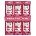 Everyone Hand Sanitizer Wipes, 15 Wipes (Pack of 6), Ruby Grapefruit, Made with Sugarcane Derived Alcohol with Essential Oils, TSA friendly