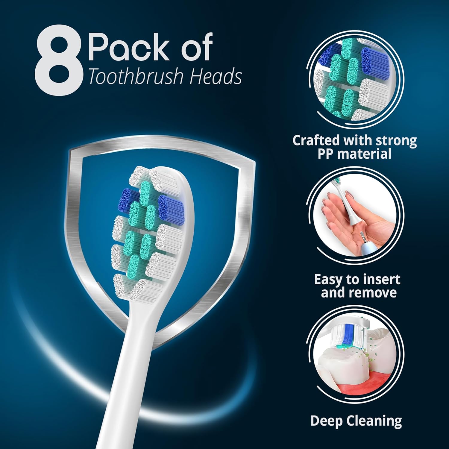 Replacement Toothbrush Heads Compatible with Philip Sonicare Electric Toothbrushes C2, 4100 -Pack of 8 Sonicare Replacement Heads with Soft Dupont Bristles for Deep Cleaning, Gum Care & Plaque Removal