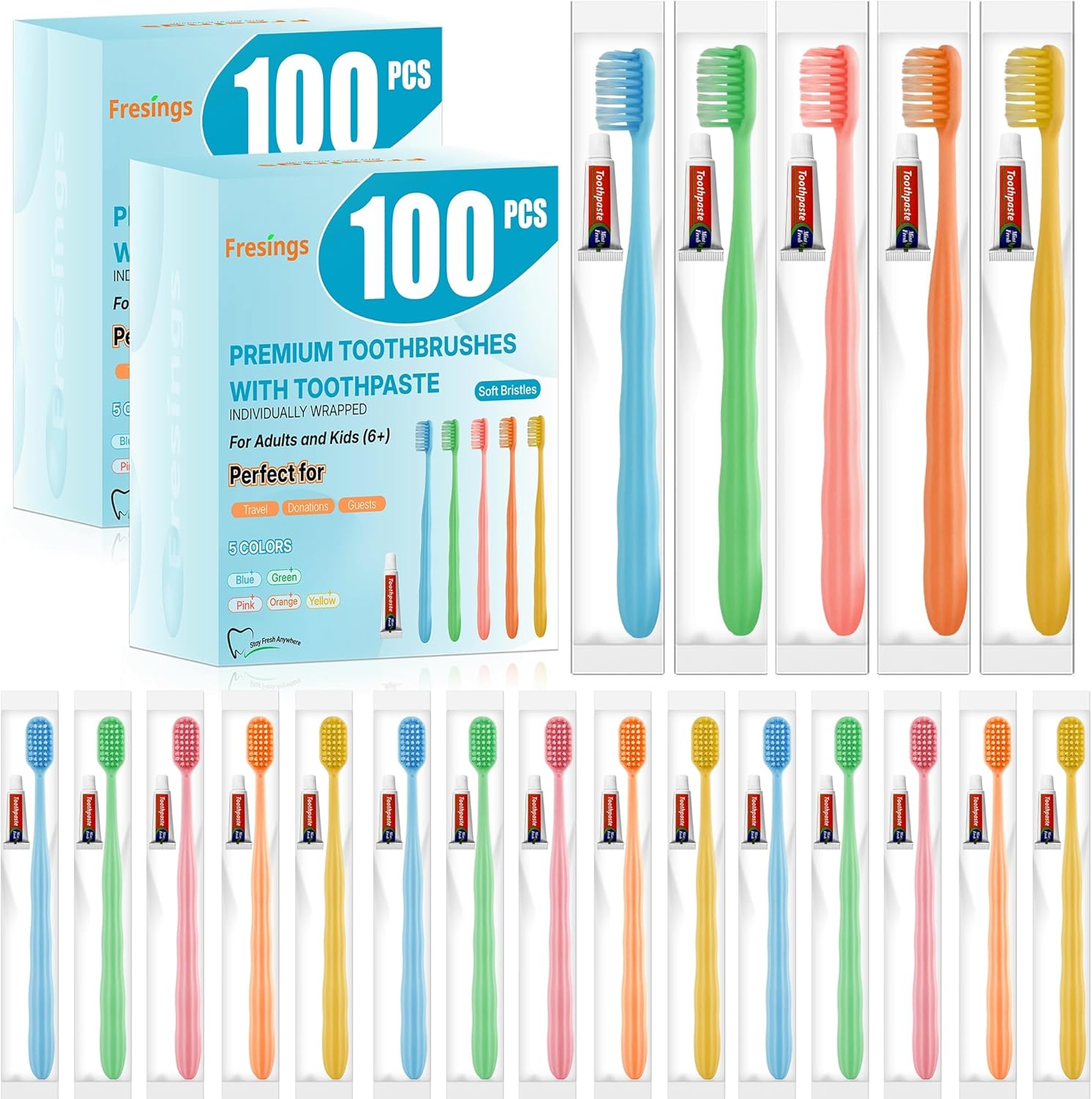 200 Pack Disposable Toothbrushes with Toothpaste, Individually Wrapped Soft Bristle Travel Toothbrush Bulk, Hotel Guest Amenities, Mint 3g Toothpaste Set for Camping, Donation & Oral Care Kit