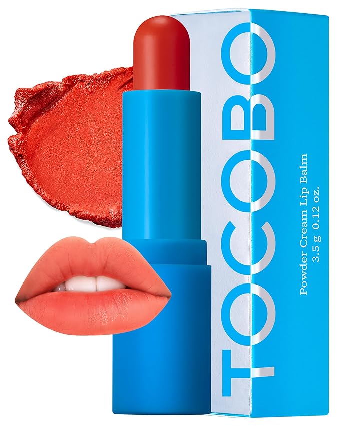TOCOBO Powder Cream Lip Balm – Vegan Korean Soft Matte Lipstick Balm for Velvet Finish - Moisturizing & Blurring Effect – Lightweight Powdery Texture, Brick Orange, 0.12oz.