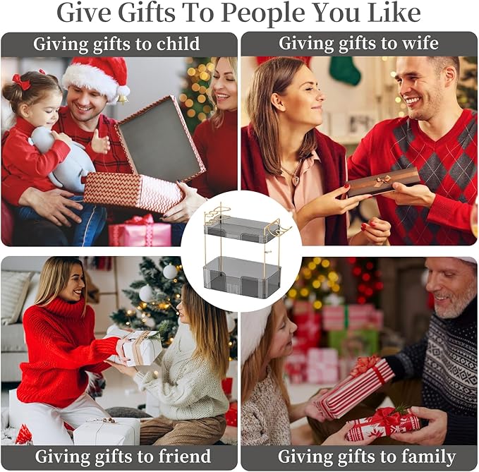 2 Tier Bathroom Counter Organizer with Hair Dryer Holder, Modern Style, Grey