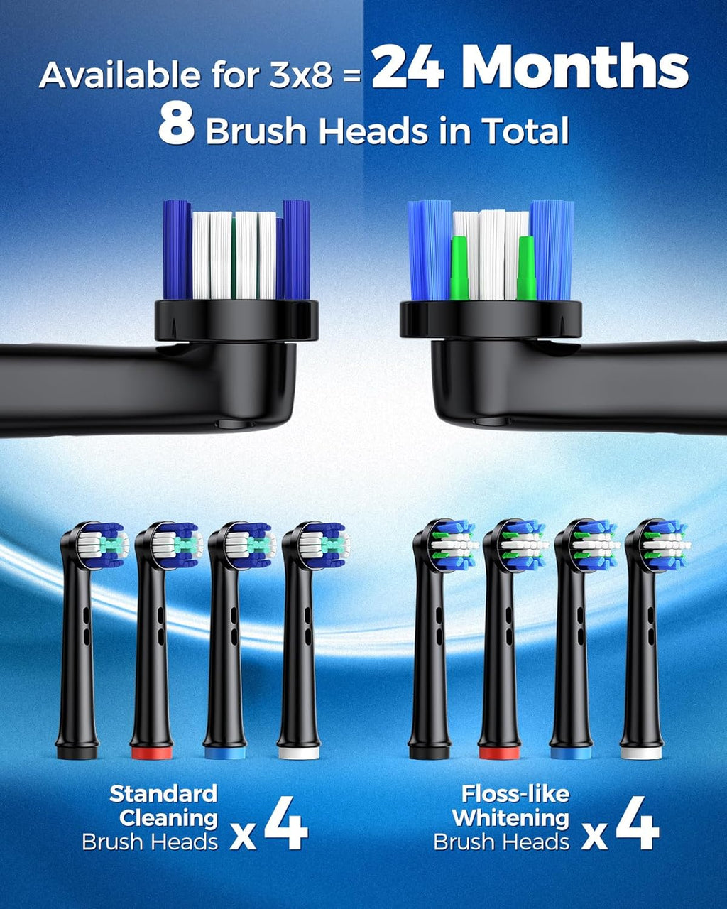 TEETHEORY Rotating Electric Toothbrush for Adults with 8 Brush Heads (2 Types), 4 Modes Deep Clean Electric Toothbrush with Rechargeable Power and 2 Min Smart Timer (1- Black, p1)