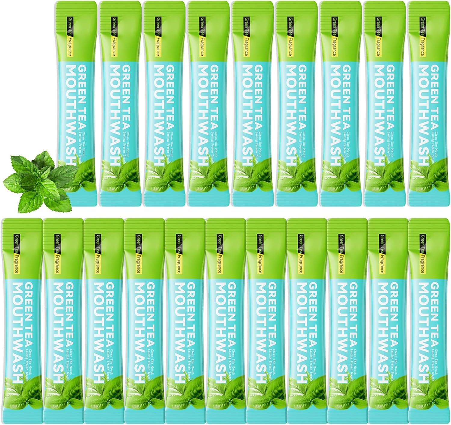 Mini Mouthwash Travel Size,Green Tea Flavor Portable Individual Travel Mouth Wash for Fresh Breath, Refreshing Long Lasting Gentle Oral Care Mouthwash Packs(Pack of 20)