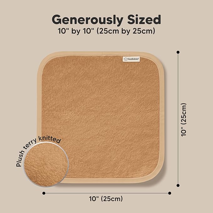 6-Pack Baby Washcloths - Soft Absorbent Viscose from Bamboo Wash Cloths for Babies, Kids, Toddlers, Infant, Newborn Bath Towels, Gentle on Sensitive Skin, 10x10 Reusable Face Towels (Toast)