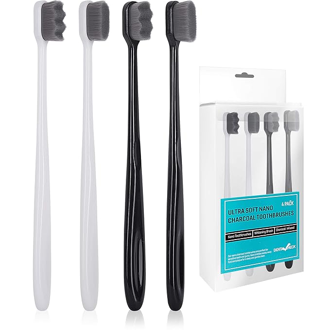 Extra Soft Charcoal Toothbrushes - Nano Toothbrush for Sensitive Gums (4 Pack)